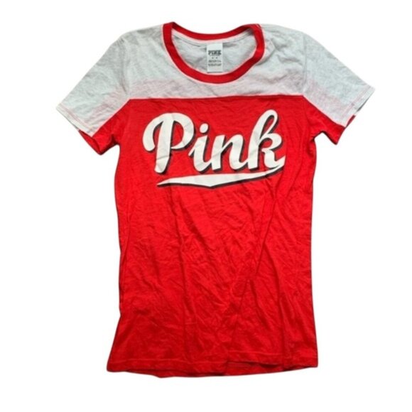 Pink Victoria's Secret Pink Logo Graphic Tee T-shirt Short Sleeve Red Medium - Picture 3 of 14